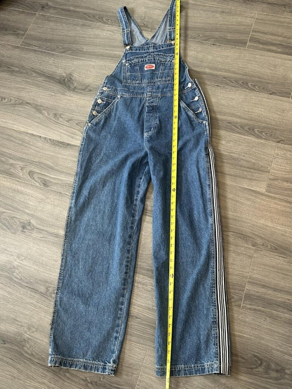 Vintage Revolt Clothing Co Overalls Womens L Blue Denim Bib Stripe Workwear 90s - Picture 13 of 14